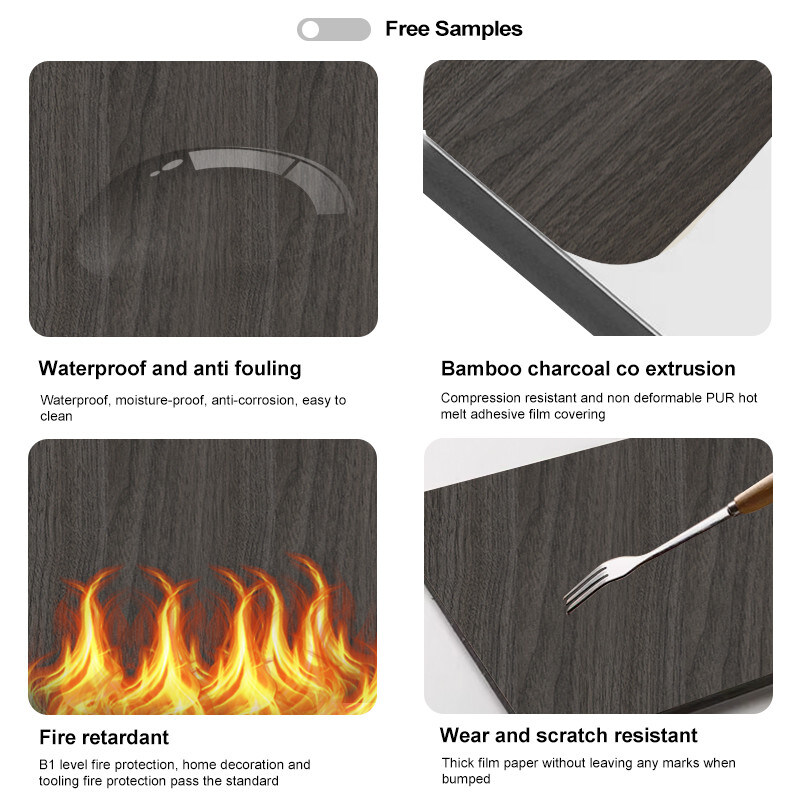 5mm ξύλινο σπόρο PVC τοίχωμα πλακέτο ευέλικτο μπαμπού κάρβουνο διακοσμητικό τοίχωμα