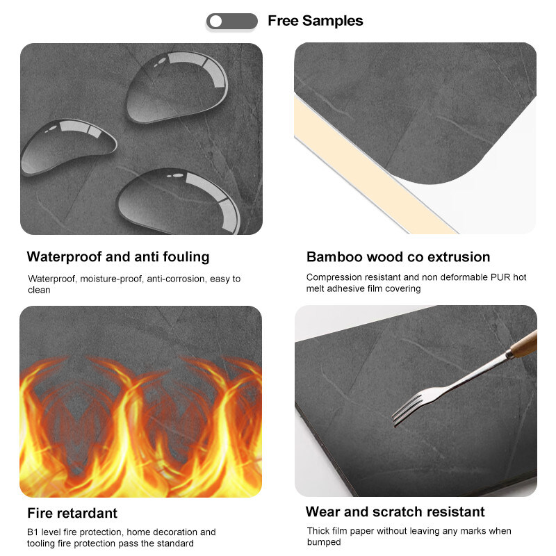 5mm / 8mm εσωτερική διακόσμηση PVC μαρμάρινο φύλλο μπαμπού ξυλάνθρακας τοίχος